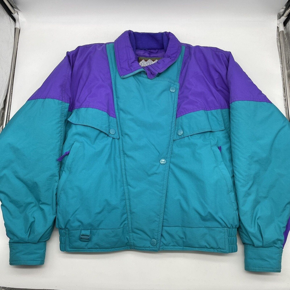 Vintage 90s Glacier's Edge Colorblock Turquois Puffer Snow Jacket Women Size M